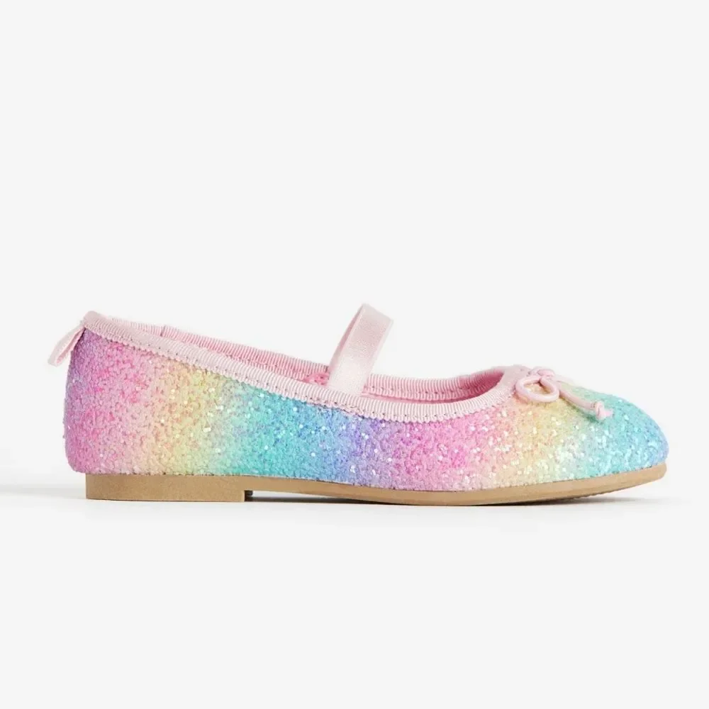 H&M Little Girls Rainbow Glitter Mary Jane Flats Shoes Size 1 NEW with Tags